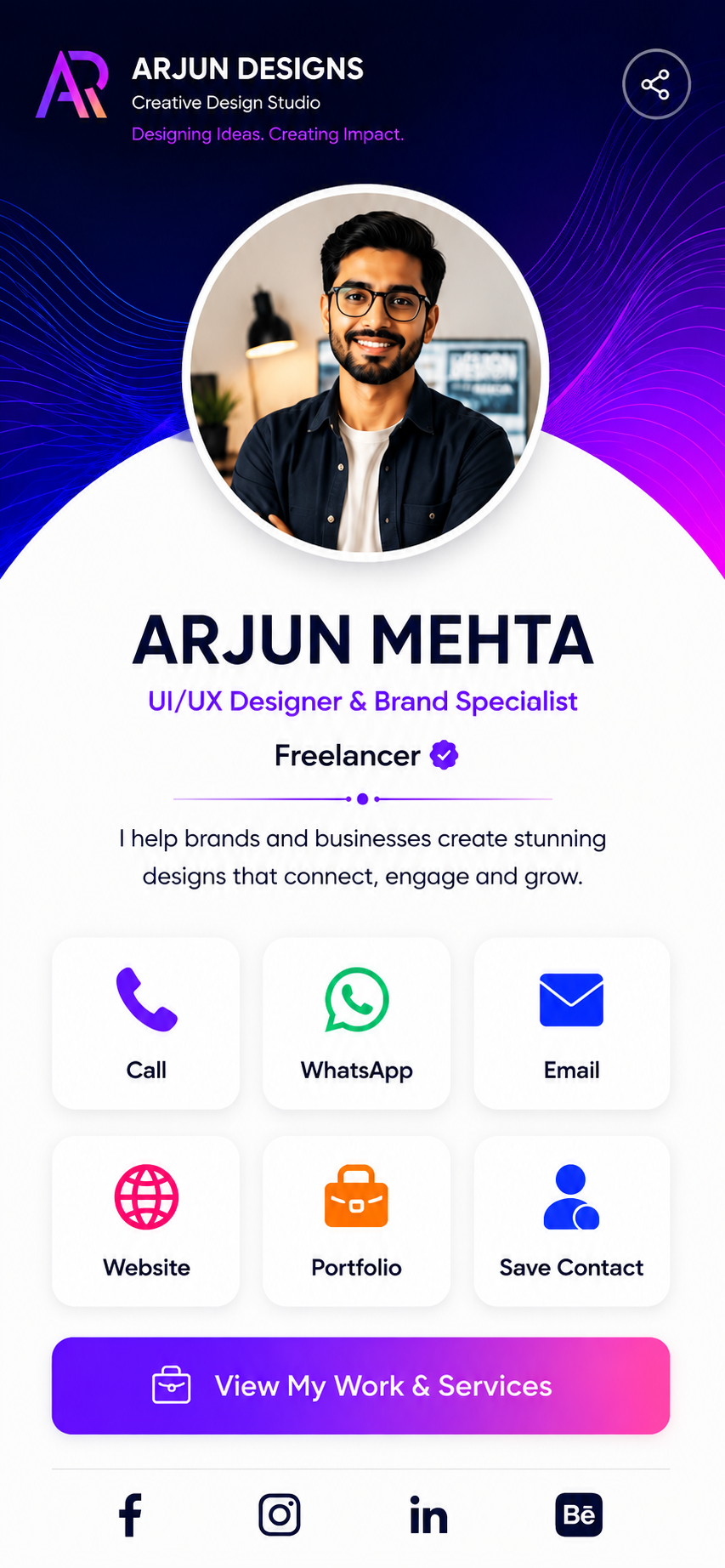 Freelancer theme digital business card